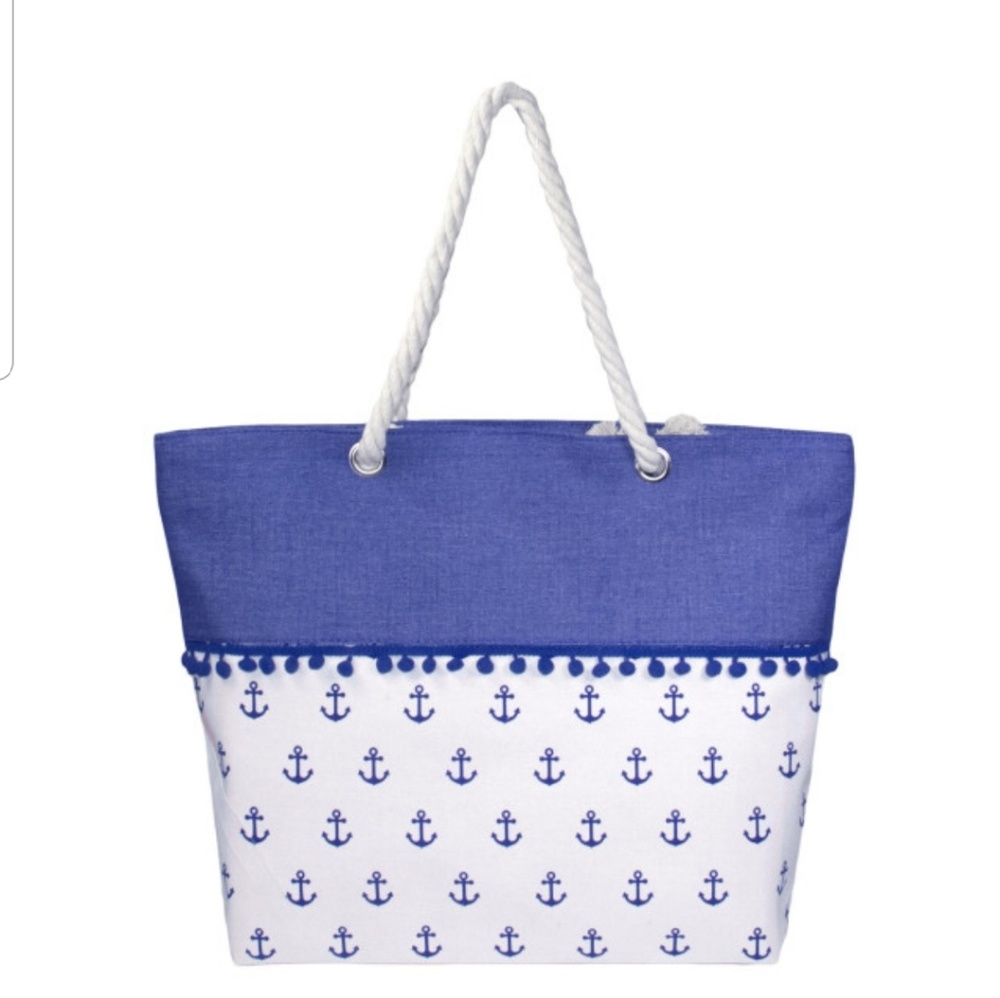 Anchors Away Tote with Pom Poms - Picture 2 of 4